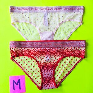 Victoria's Secret M See-through Lace with Hearts Hipphuger Panty Bundle 2 pairs